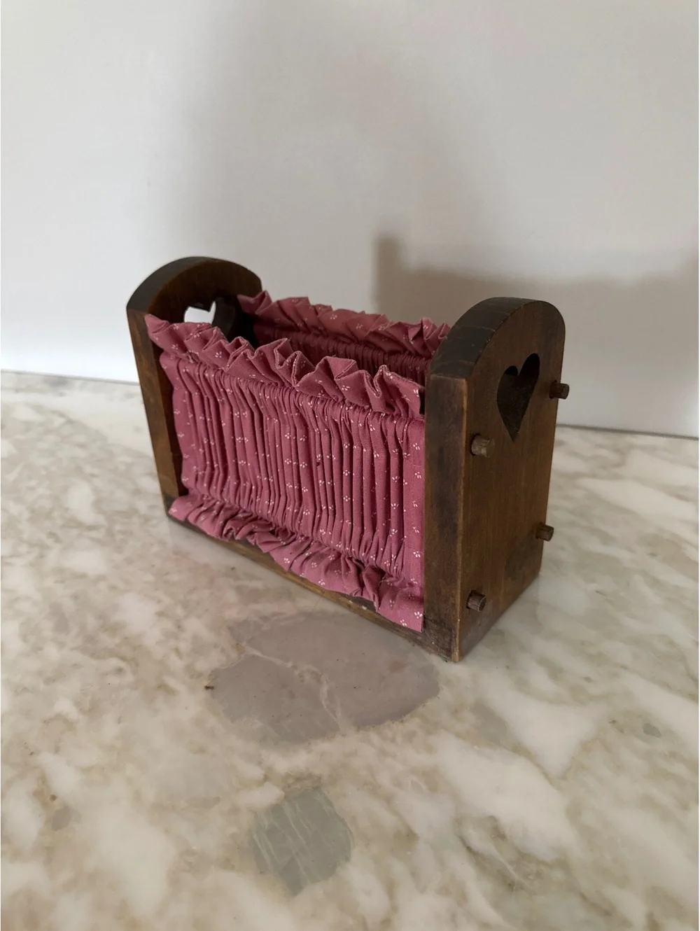 Vintage Wood Napkin Holder with Fabric Lining